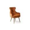 Orange velvet armchair, wooden legs.
